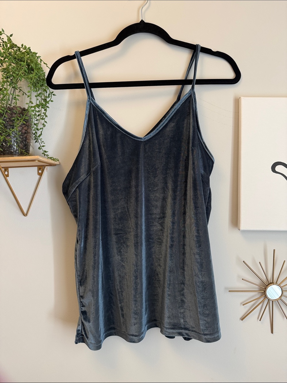 Velvet V-Neck Camisole Tank Top - Slate Gray